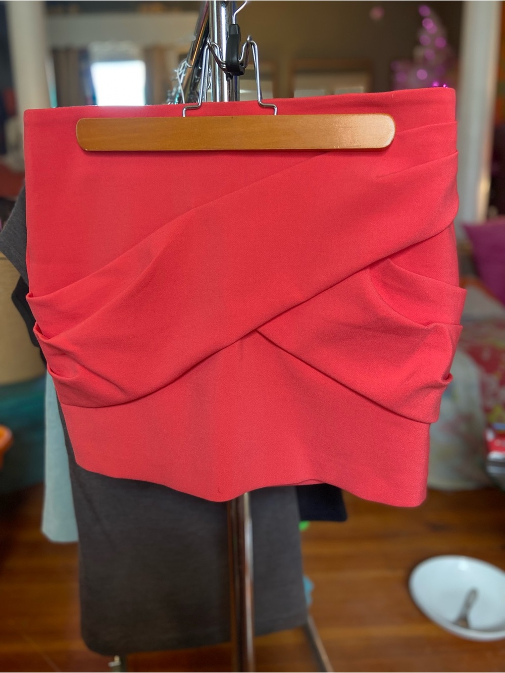 Maje Coral-Red Draped Mini Skirt